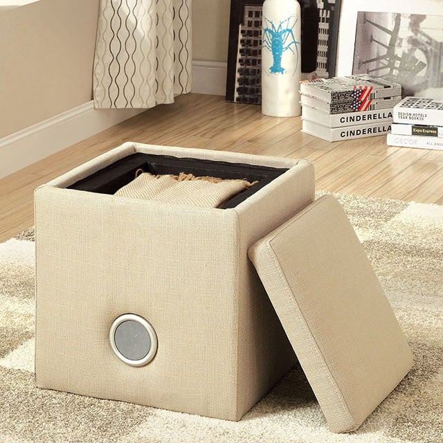 Furniture of America Rythmo Fabric Ottoman with Speaker System