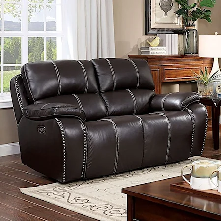 Transitional Power Reclining Loveseat with USB Port