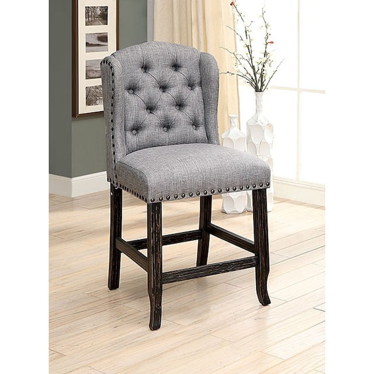 Furniture of America - FOA Sania Wingback Barstool with Button Tufting