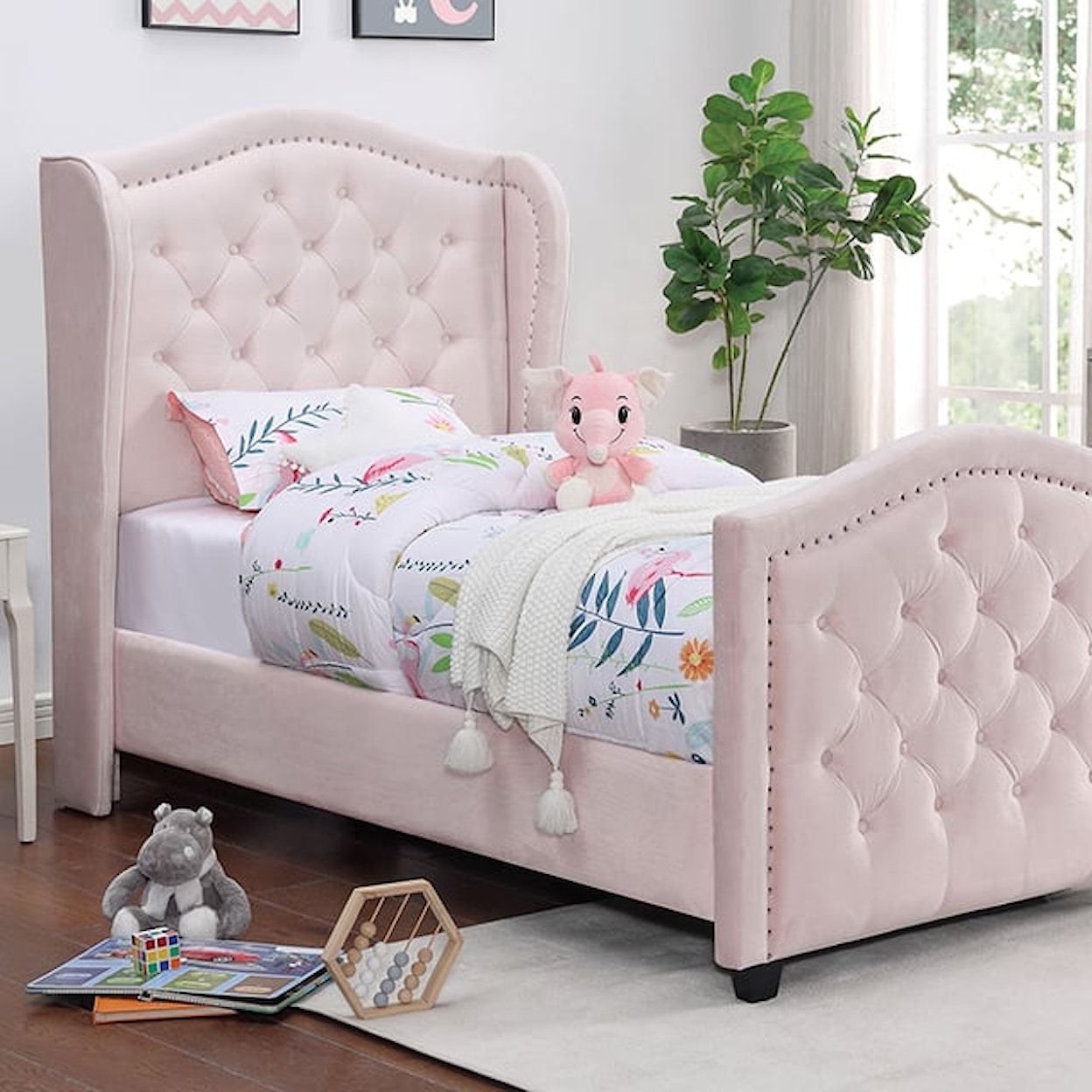 Furniture of America Kerran Upholstered Youth Twin Bed 