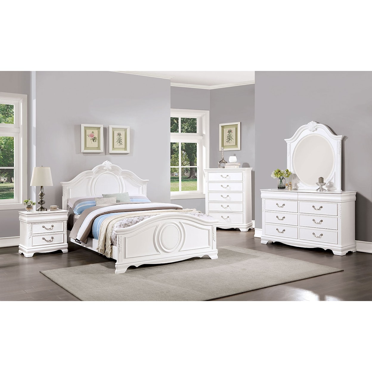 Furniture of America Alecia 4-Piece Full Bedroom Set with Carved Details