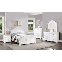 Transitional 4-Piece Full Bedroom Set with Carved Wood Details