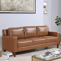 Contemporary Faux Leather Sofa with Tapered Legs - Camel