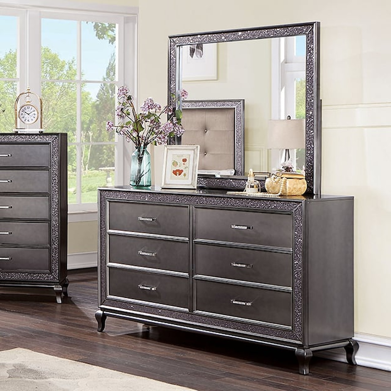 Furniture of America Onyxa Dresser & Mirror Set
