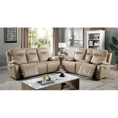 Transitional Power Loveseat and Sofa with USB Port(s) - Light Brown