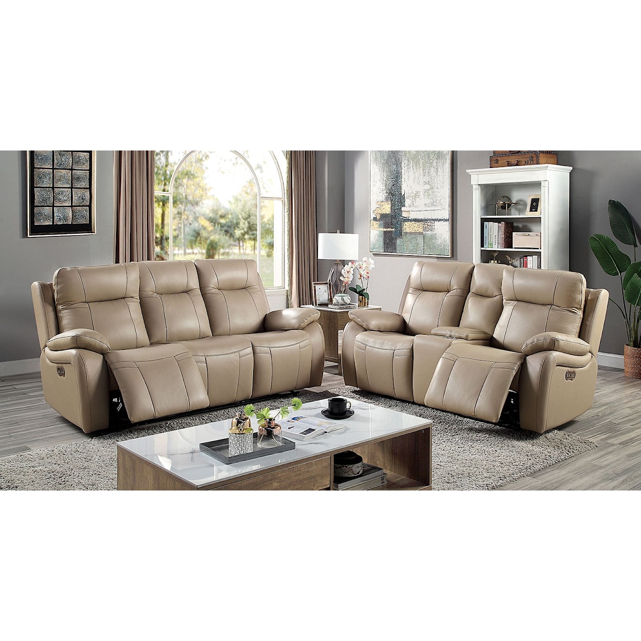 Furniture of America GASPE Power Sofa + Loveseat