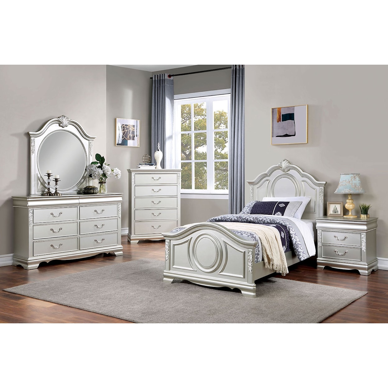 Furniture of America Alecia 4-Piece Full Bedroom Set with Carved Details