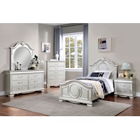 Transitional 4-Piece Twin Bedroom Set with Carved Wood Details