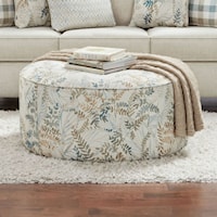 Transitional Floral Ottoman with Welt-Cord Trim