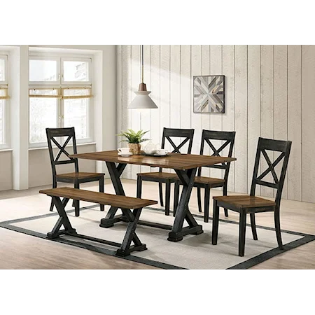Two-tone 6-Piece Dining Set with Bench