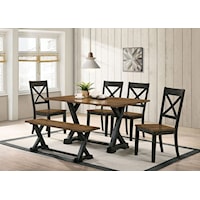 Rustic Two-tone 6-Piece Dining Set with Bench