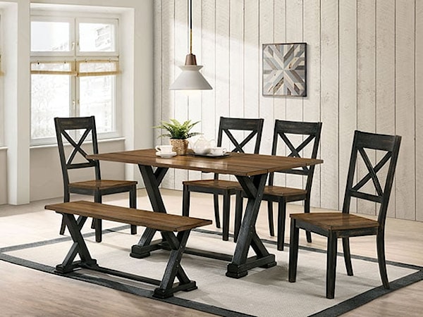 Two-tone 6-Piece Dining Set with Bench