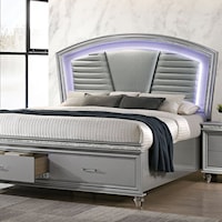 Glam Platform Queen Bed with Footboard Storage