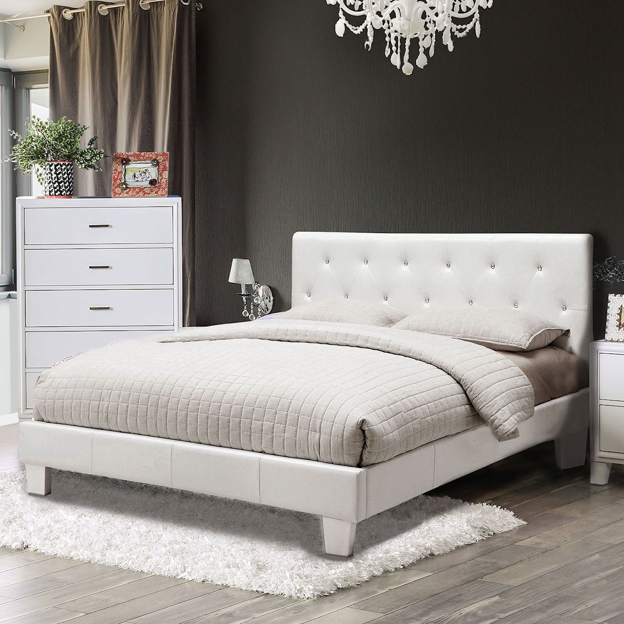 Furniture of America Velen WHITE JEWELS FULL BED | .