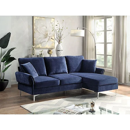 Contemporary Navy Sectional Sofa with Reversible Chaise