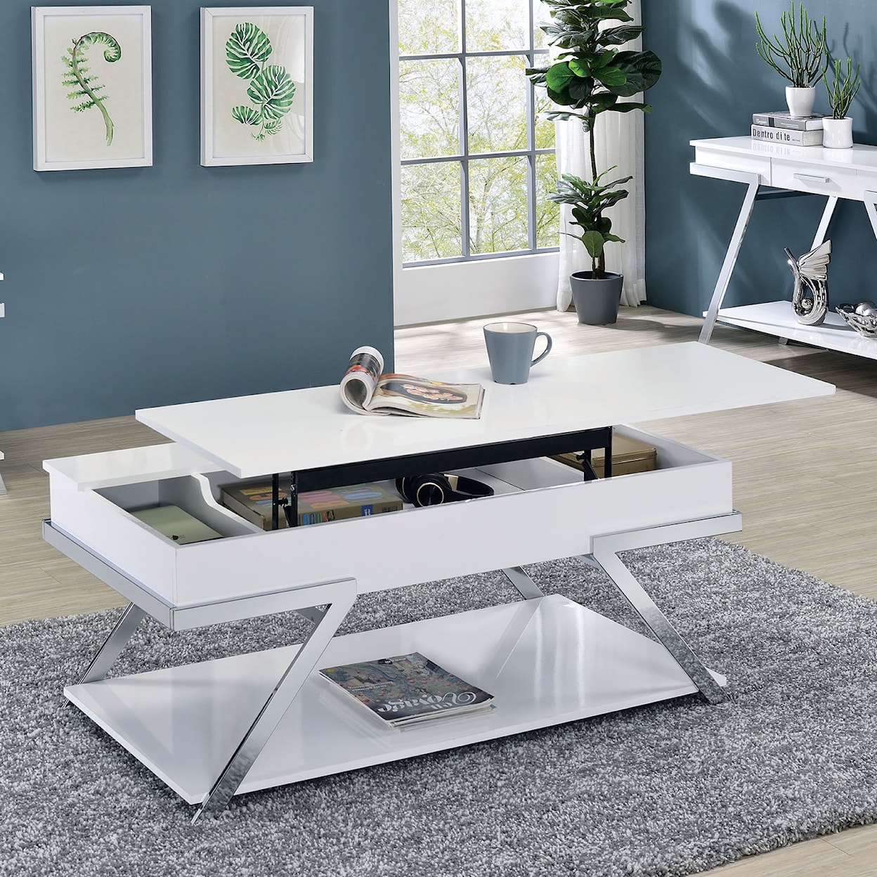 Furniture of America TITUS Coffee Table, White/Chrome