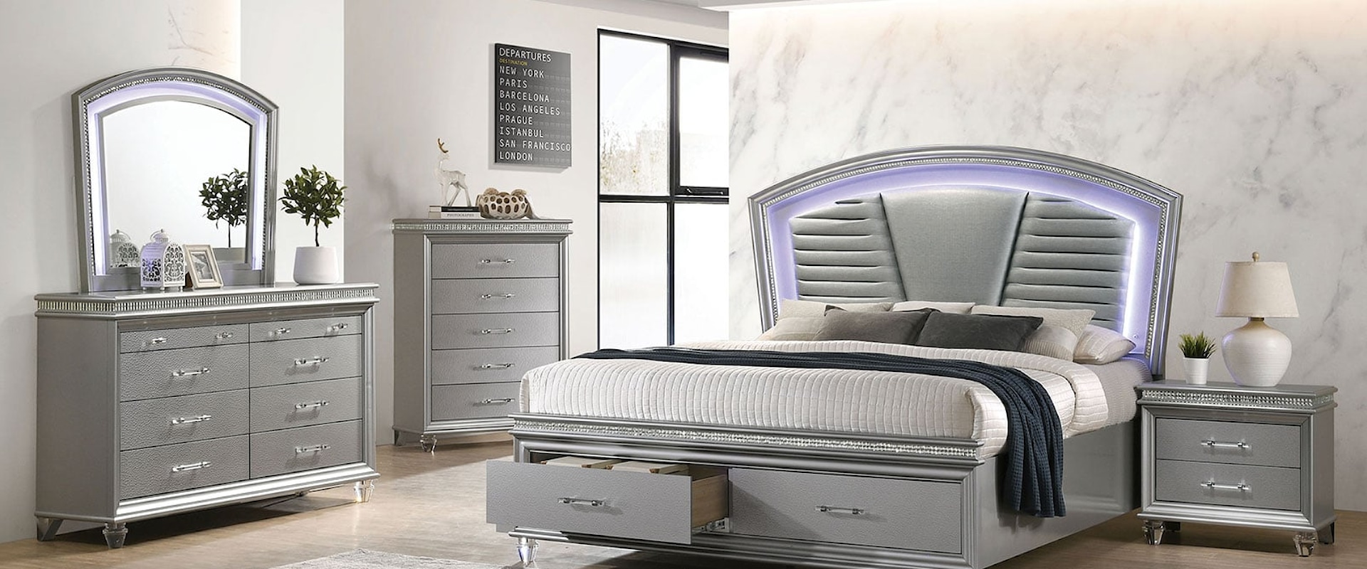 Glam 5-Piece Queen Bedroom Set with Two Nightstands