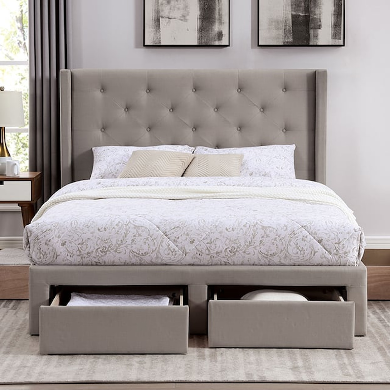 Furniture of America - FOA Mitchelle Upholstered King Storage Bed
