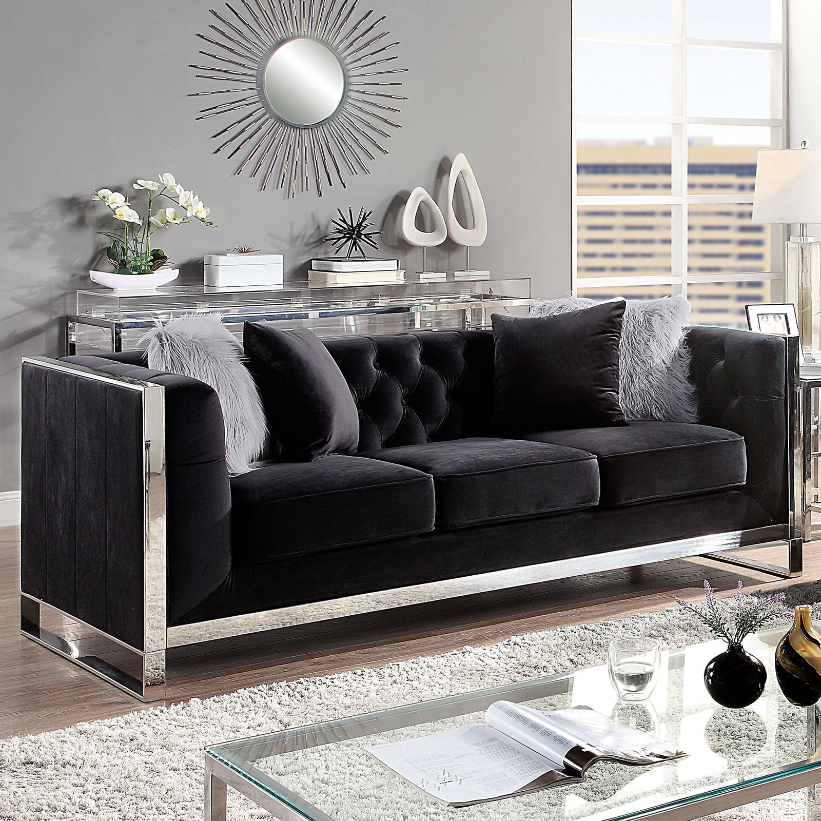 Black and silver deals sofa