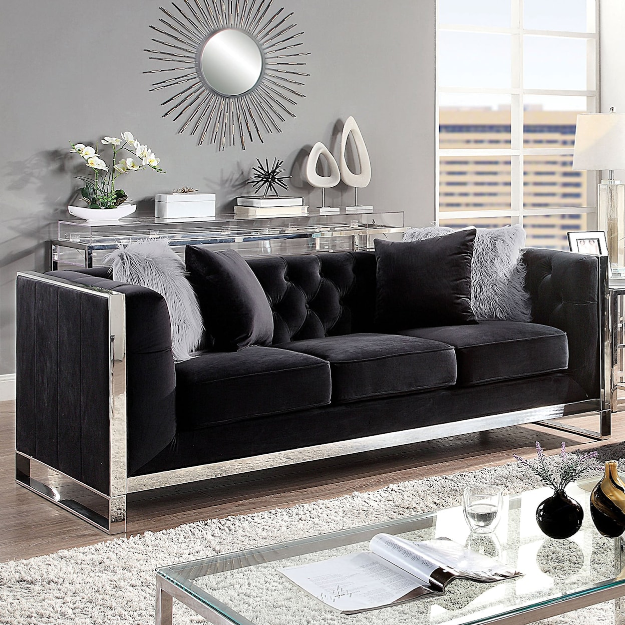 Furniture of America EVADNE Sofa with Pillows