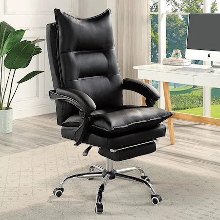 Contemporary Office Chair with Padded Armrests - Black