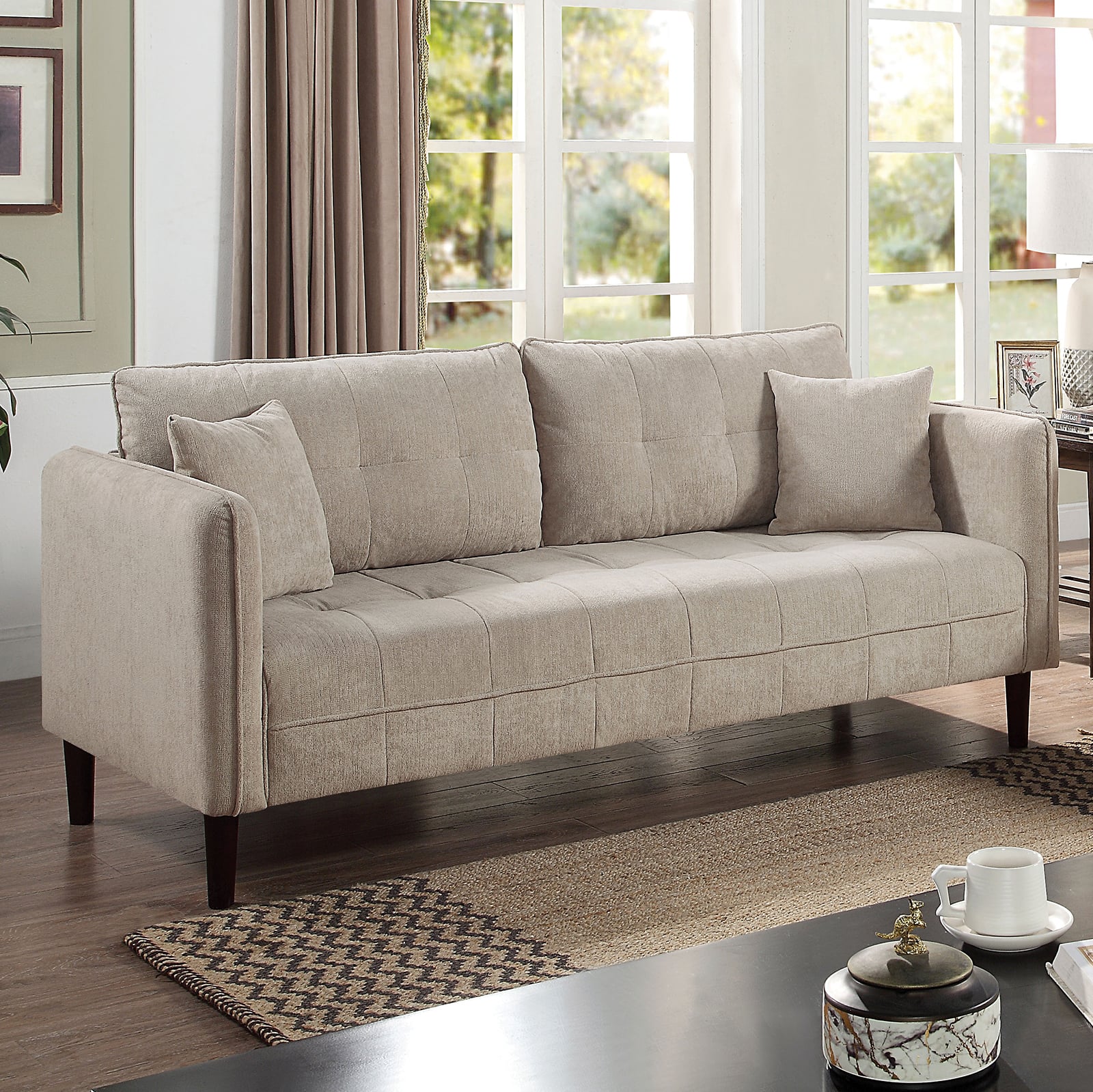 Furniture of America LYNDA CM6736LGSF Contemporary Sofa with Biscuit