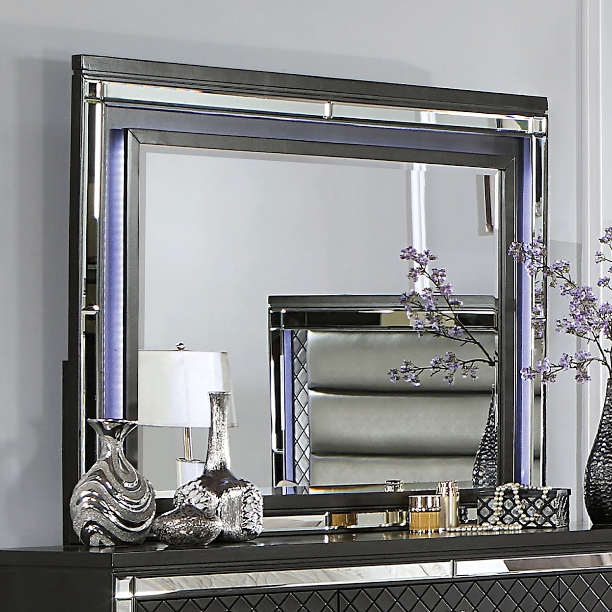 Furniture of America CALANDRIA Mirror with LED Lighting, Gray