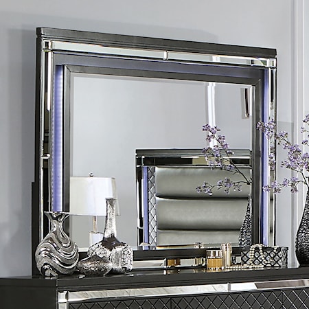 Glam Mirror with LED Lighting, Gray