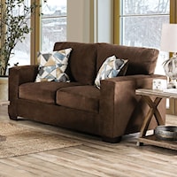 Contemporary Brown Loveseat with Track Arms