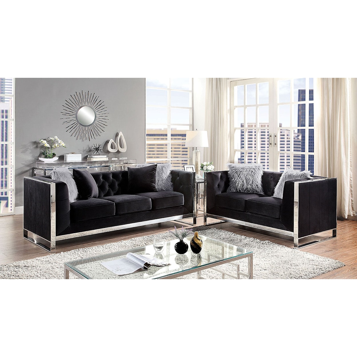 Furniture of America EVADNE Sofa and Loveseat