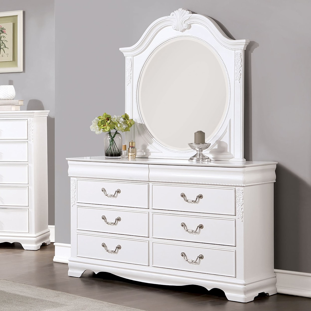 Furniture of America Alecia 6-Drawer Dresser with Carved Wood Accents