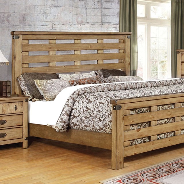 Furniture of America Avantgarde Rustic Queen Bed with Slatted Headboard