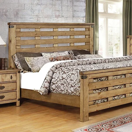 Rustic Queen Bed with Slatted Headboard and Footboard