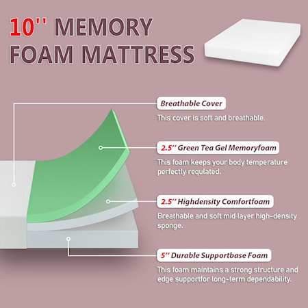 10&quot; Queen Green Tea Gel Memory Foam