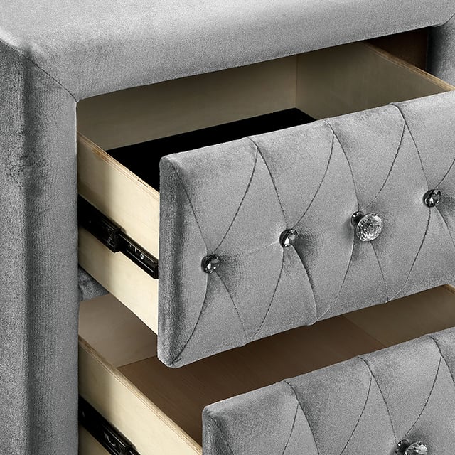 Furniture of America Zohar CM7130GYC Glam 5Drawer Chest with Tufting