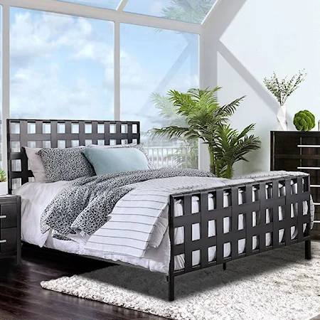Industrial Twin Bed with Lattice Style Headboard and Footboard