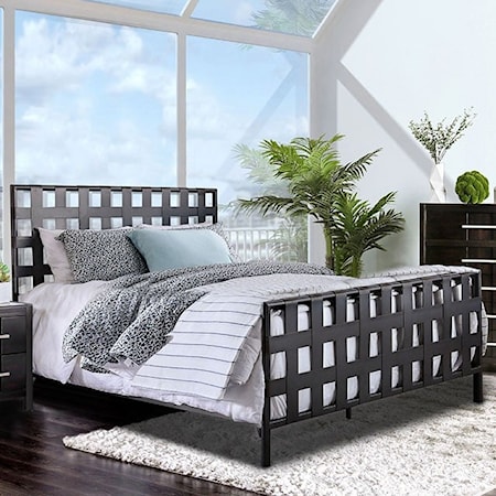 Industrial Twin Bed with Lattice Style Headboard and Footboard
