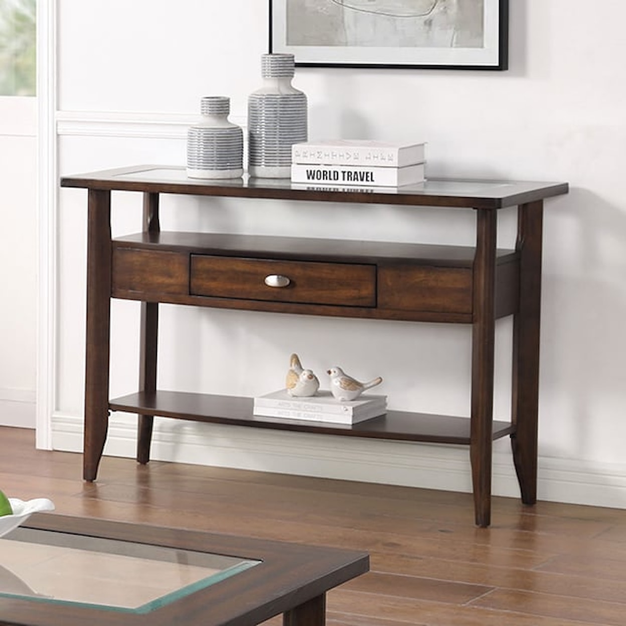 Furniture of America - FOA Riverdale Dark Walnut Console Table with Glass Top