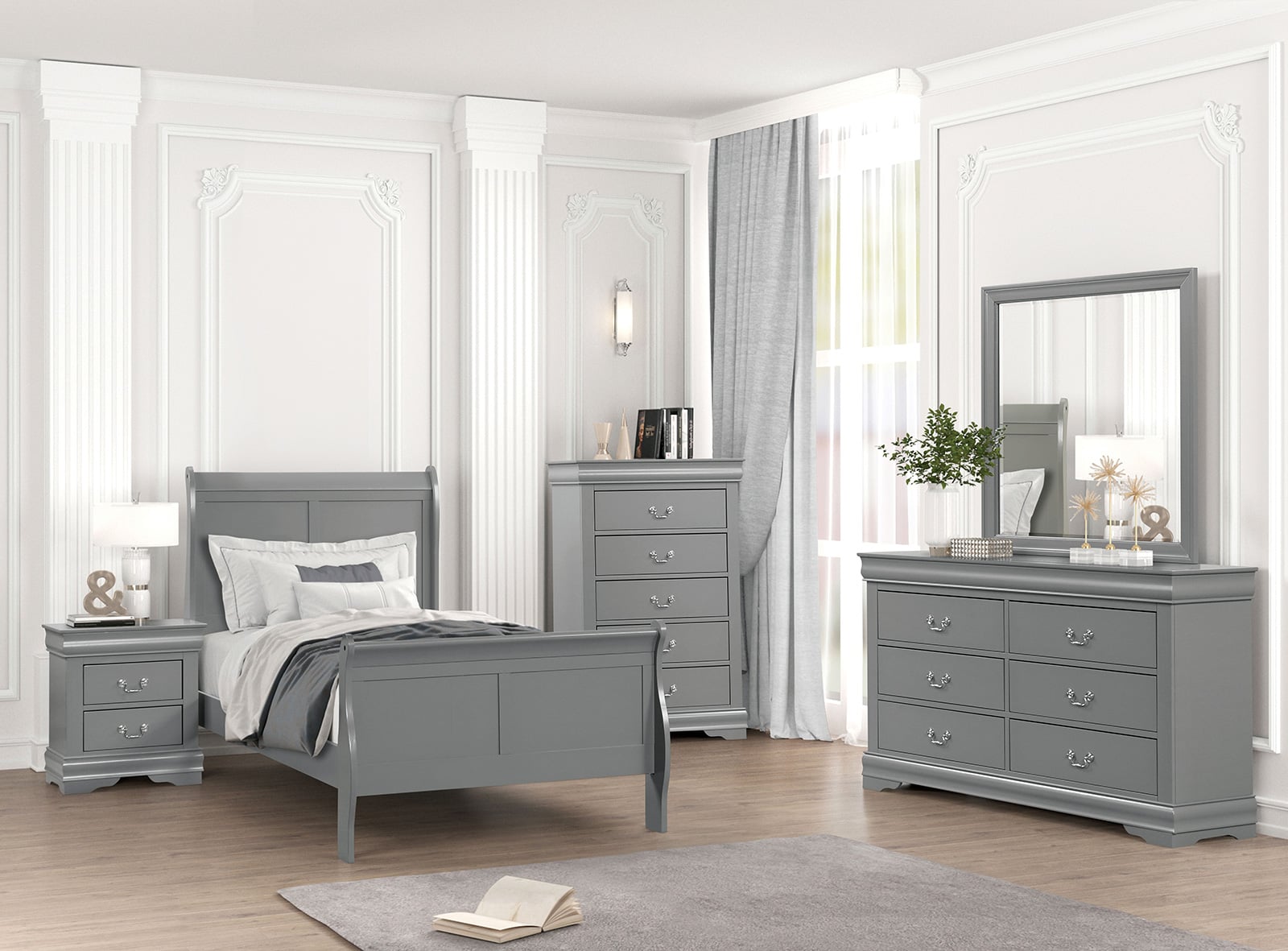 Furniture of America Louis Philippe Twin Sleigh Bed