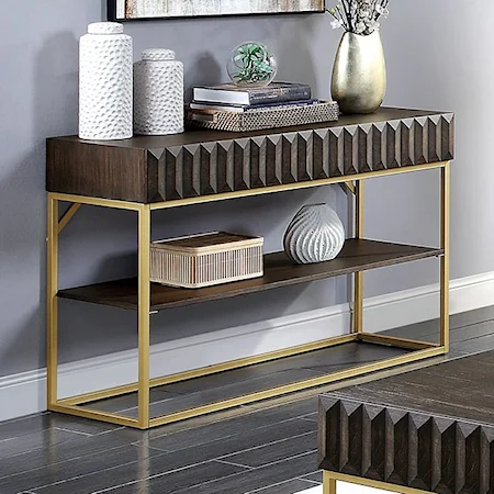 Contemporary Sofa Table With Concealed Pull-Out Drawer