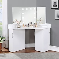 Glam White Vanity Desk with Storage Doors