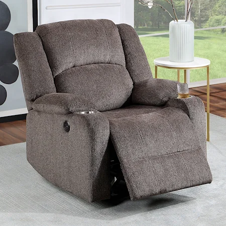 Transitional Power Recliner with USB Port and Cup Holders - Brown