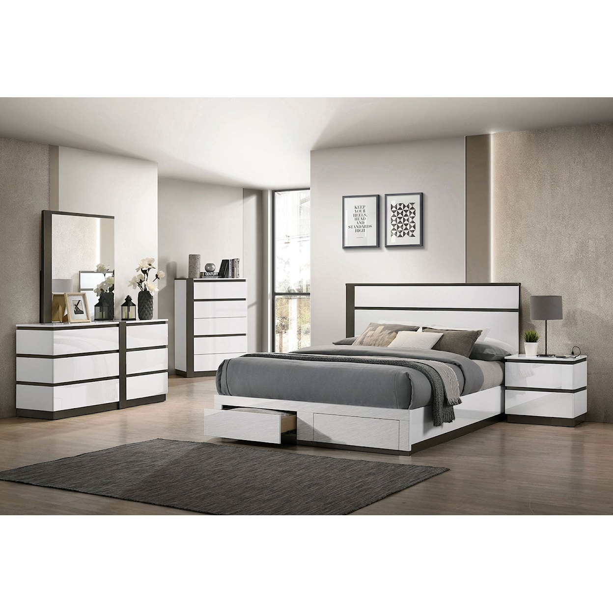 Furniture of America Birsfelden 4-Piece Queen Bedroom Set Footboard Storage