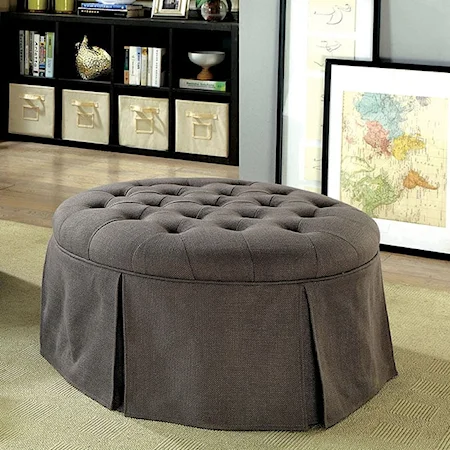 Transitional Round Ottoman with Skirted Panel Cover