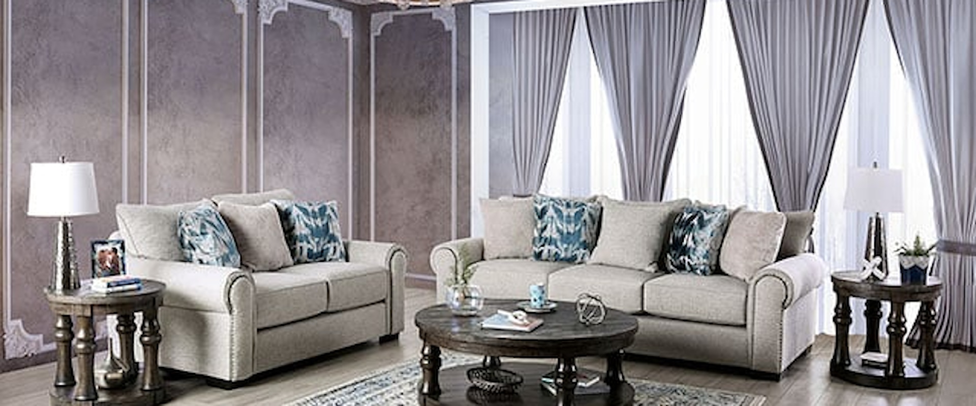 Transitional Sofa and Loveseat Living Room Set