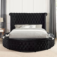 Sansom Glam Upholstered King Round Bed with USB Ports - Black