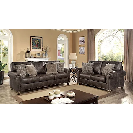 Traditional 2-Piece Living Room Set with Sofa and Loveseat