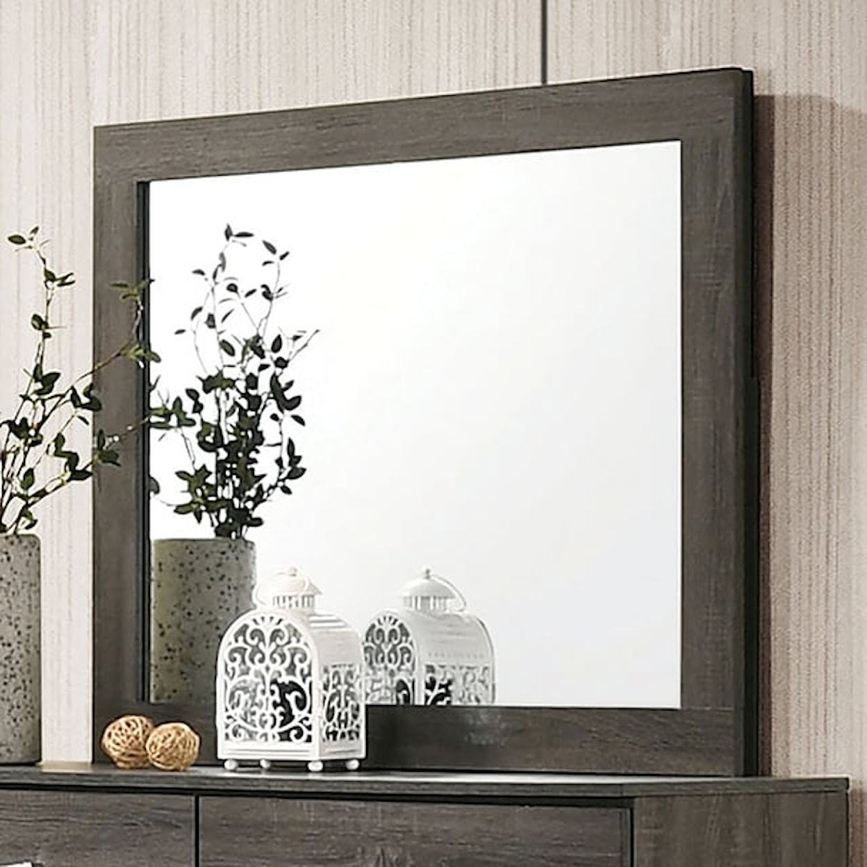 Furniture of America Richterswil Dresser Mirror with Grey Trim