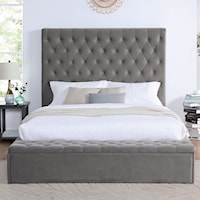 Transitional Queen Bed with Button Tufted Headboard