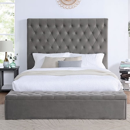 Queen Bed with Button Tufted Headboard